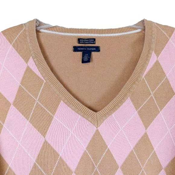Tommy Hilfiger Wm L Argyle Pima Coton V Neck Top - Picture 2 of 5